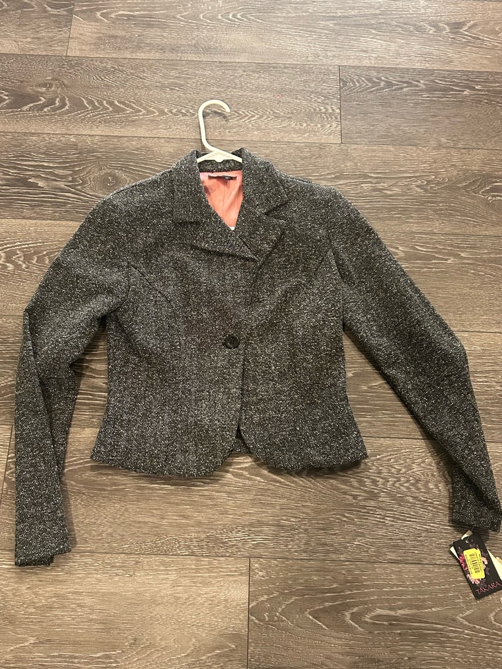 Takara Charcoal Gray Tweed Blazer with Pink Lining